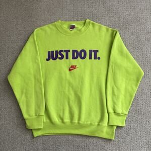 Nike Vintage Sweatshirt Just Do It Swoosh Fleece Pullover Green Made In USA Sz S